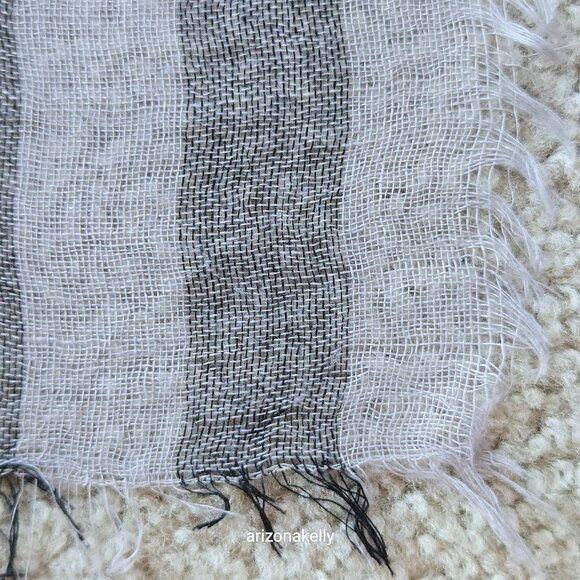 Wool Square Scarf Black & Grey Stripe Lightweight - Picture 4 of 11